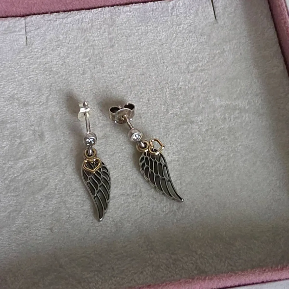 Pandora angel wing earrings with heart two-tone 14 - Image 1