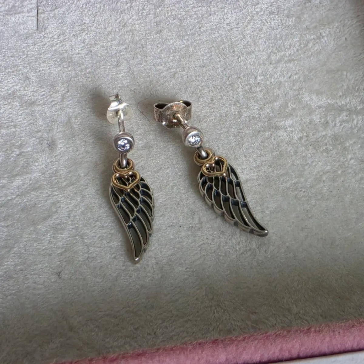 Pandora angel wing earrings with heart two-tone 14 - Image 2