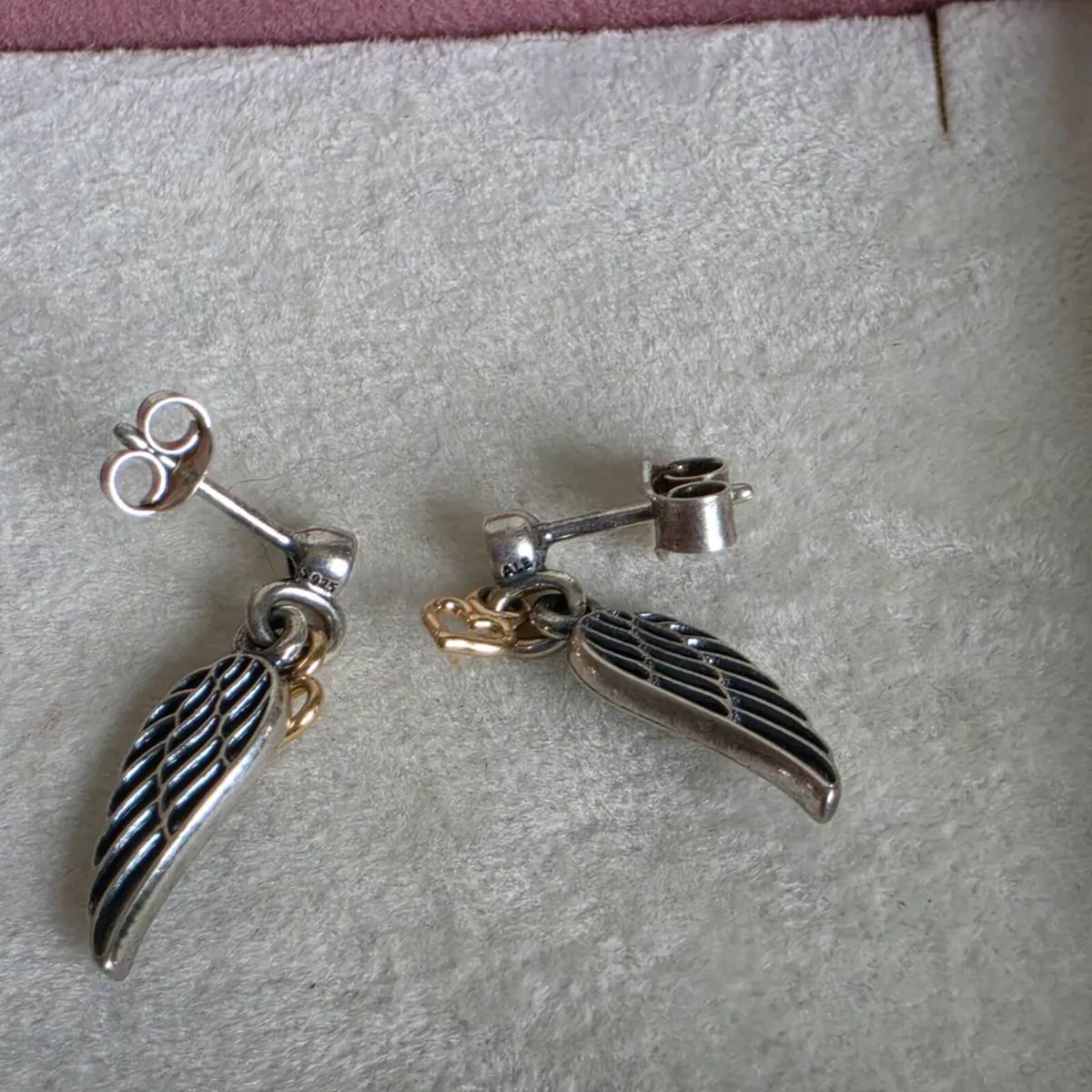 Pandora angel wing earrings with heart two-tone 14 - Image 3