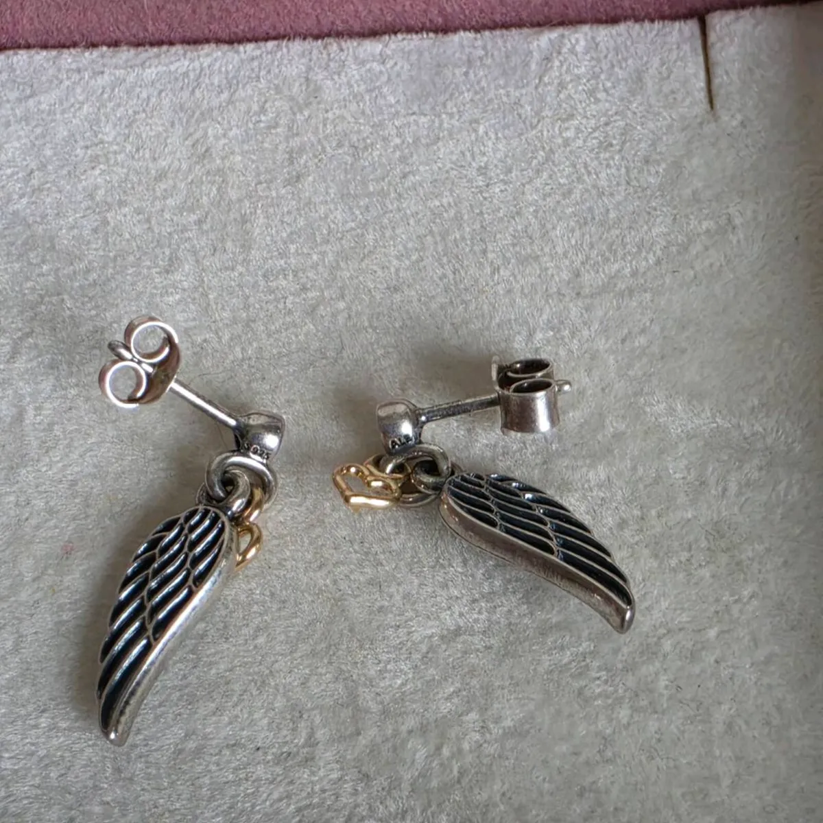 Pandora angel wing earrings with heart two-tone 14 - Image 4