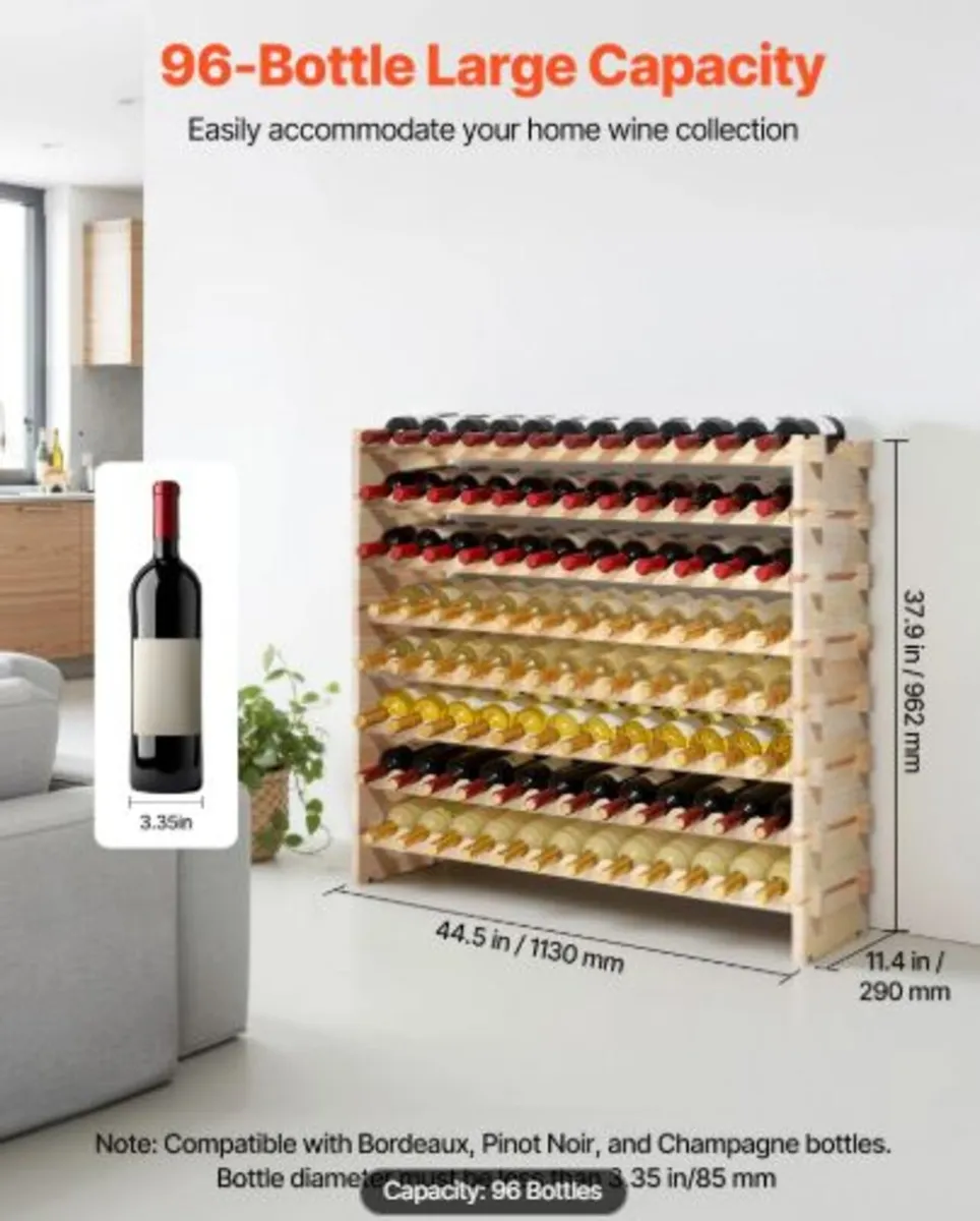 96 Bottle Stackable Modular Wine Rack, 8-Tier Wine - Image 2