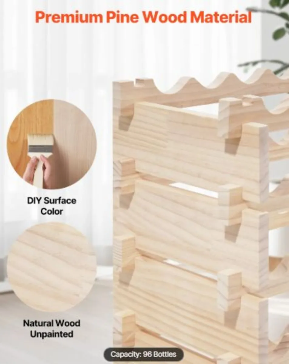 96 Bottle Stackable Modular Wine Rack, 8-Tier Wine - Image 3