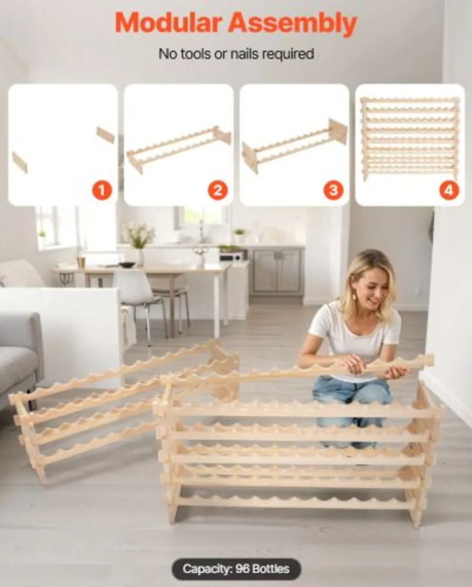 96 Bottle Stackable Modular Wine Rack, 8-Tier Wine - Image 4