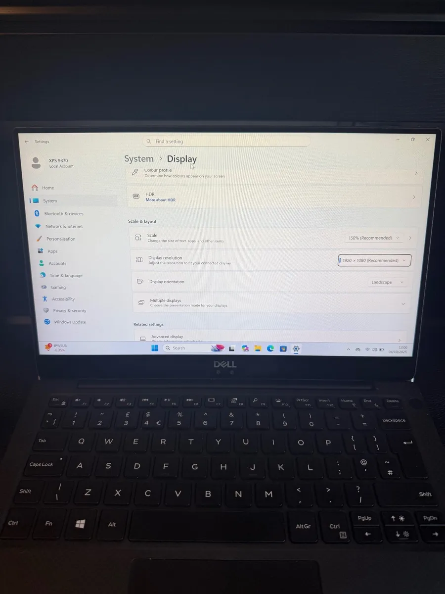 Dell XPS 9370 Laptop i7/16GB/256SSD/FHD - Image 4