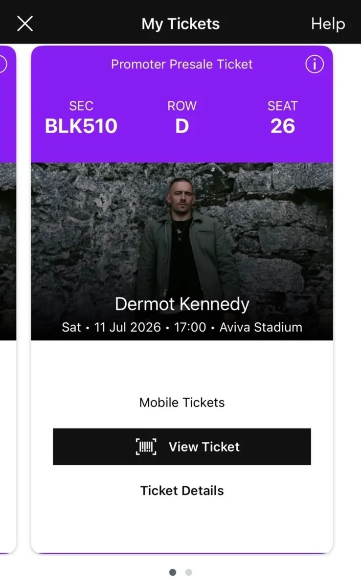 x2 Dermot Kennedy Tickets - Sat 11th July - Image 1
