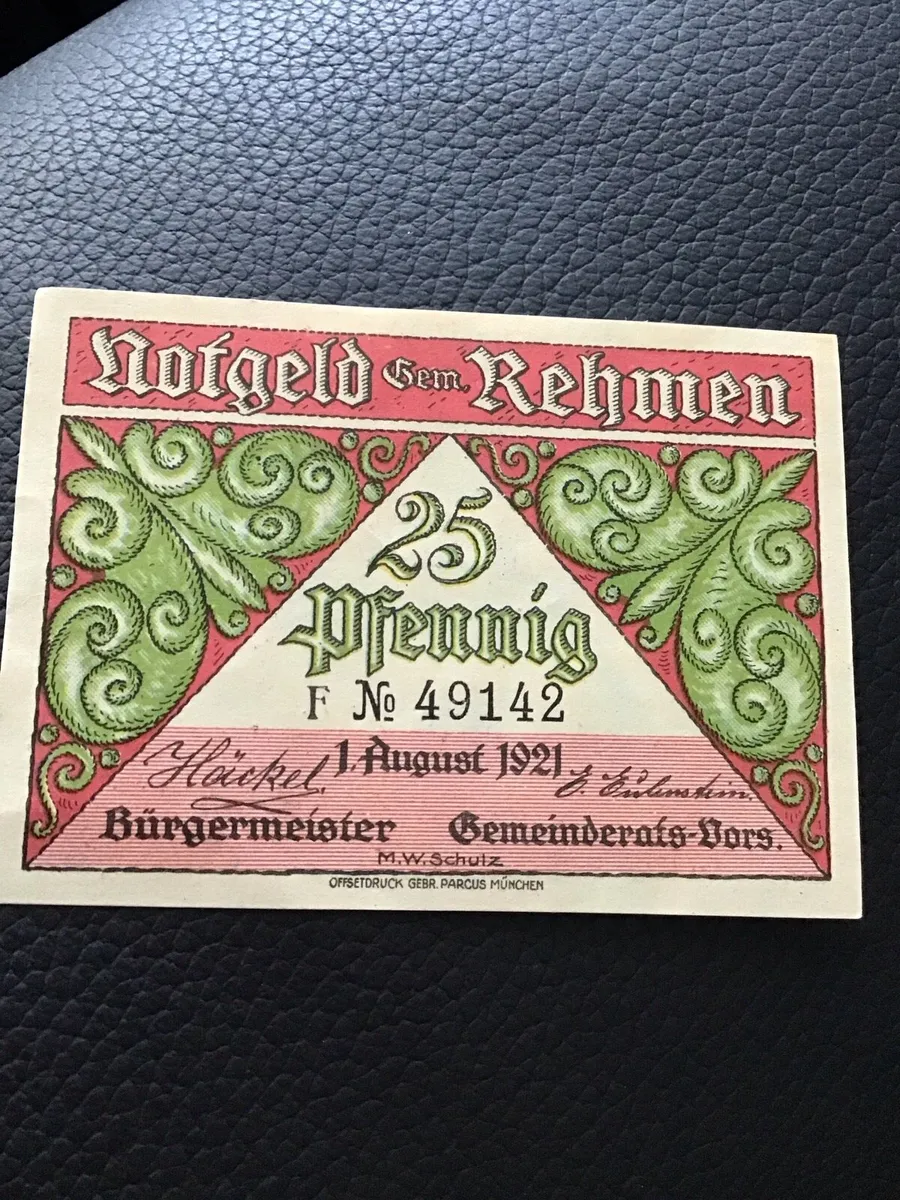 Rare 1921 German Notgeld 25 Pfennig -  Rehmen - Image 1