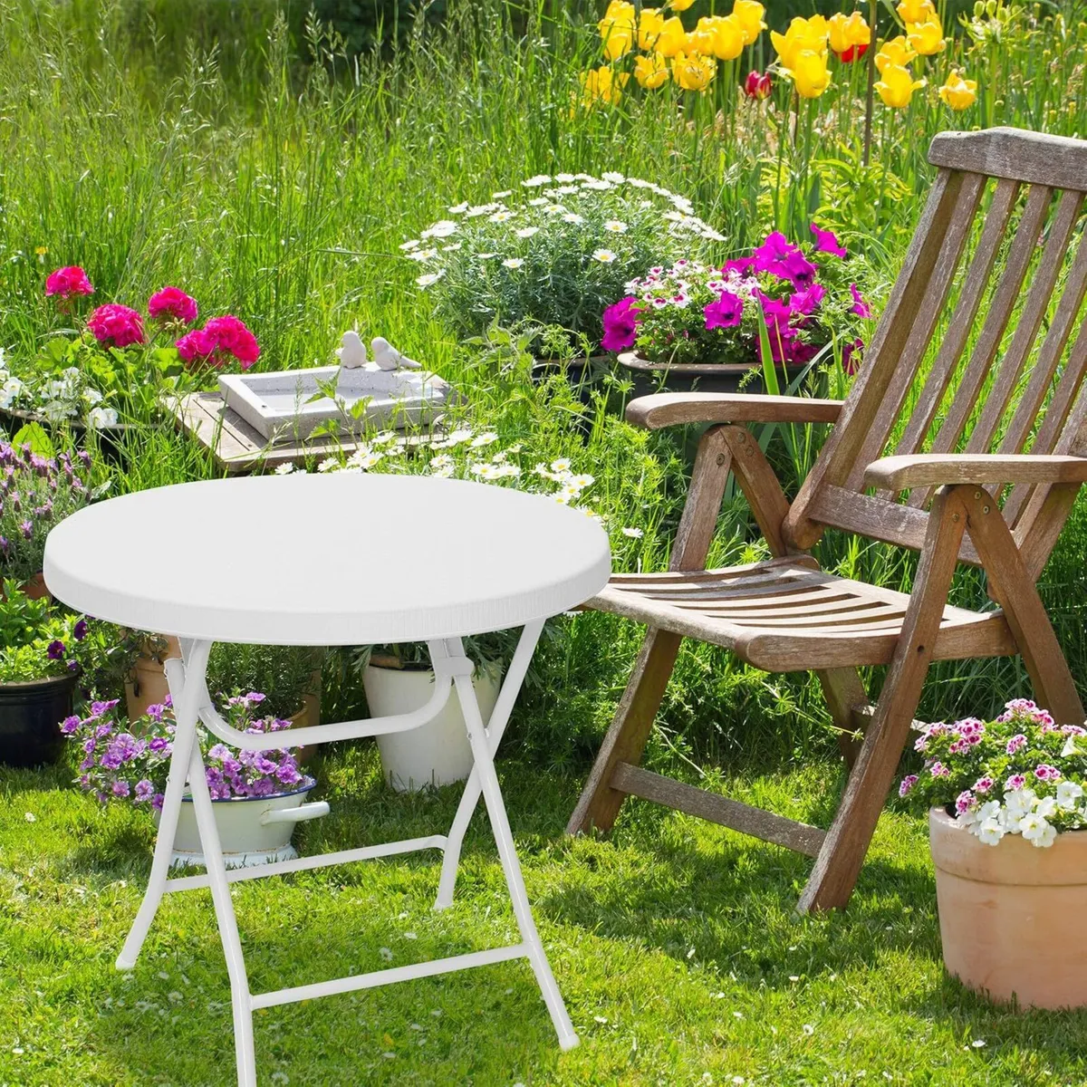 Relaxdays Bastian Garden Table Folding Round - Image 2