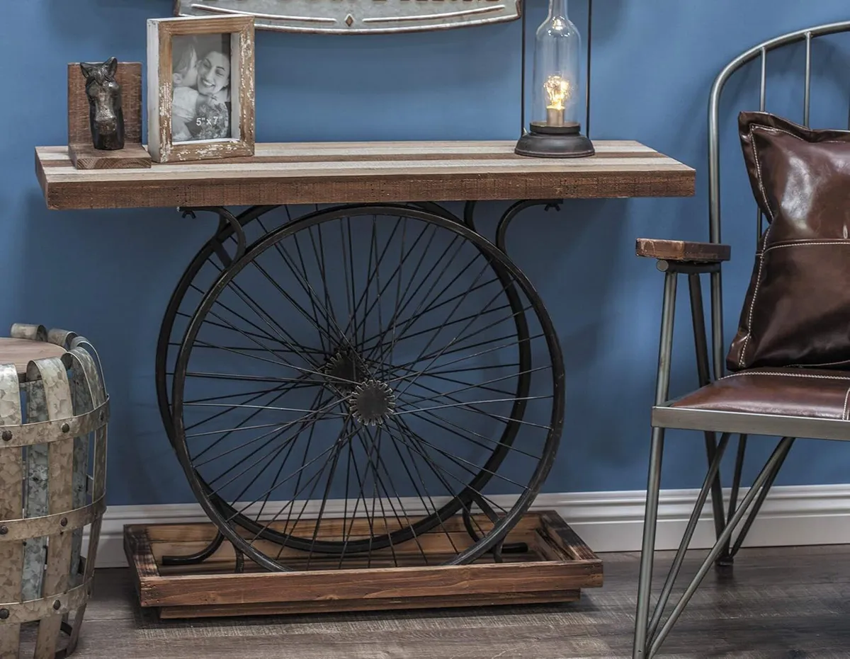 Wood Bike Wide Slatted Top Console Table - Image 4