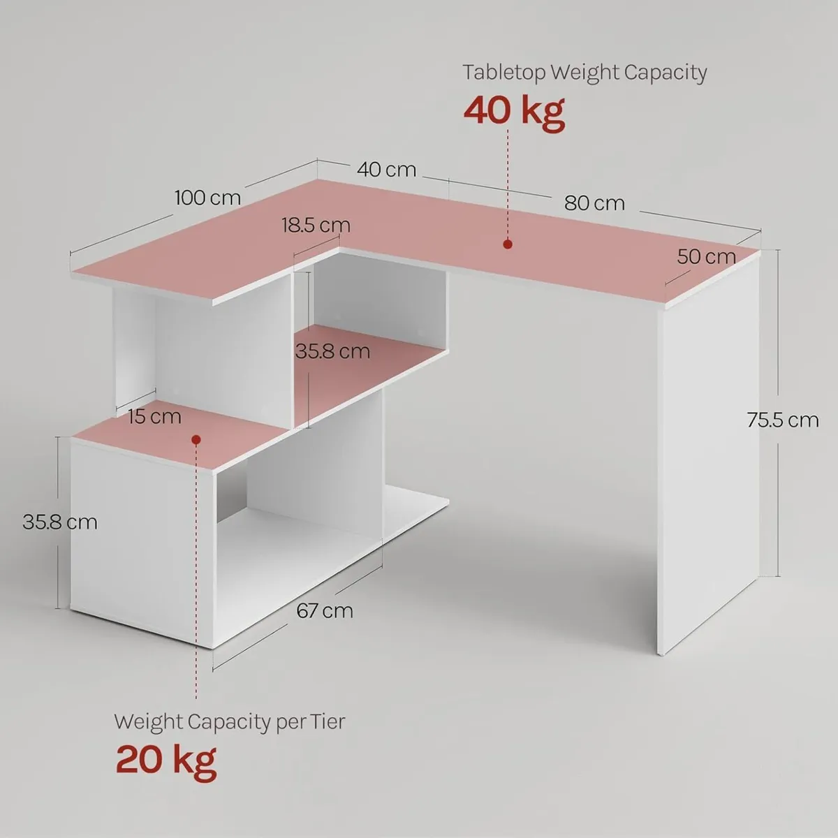 Computer Office Desk Wooden L-Shaped Corner - Image 3