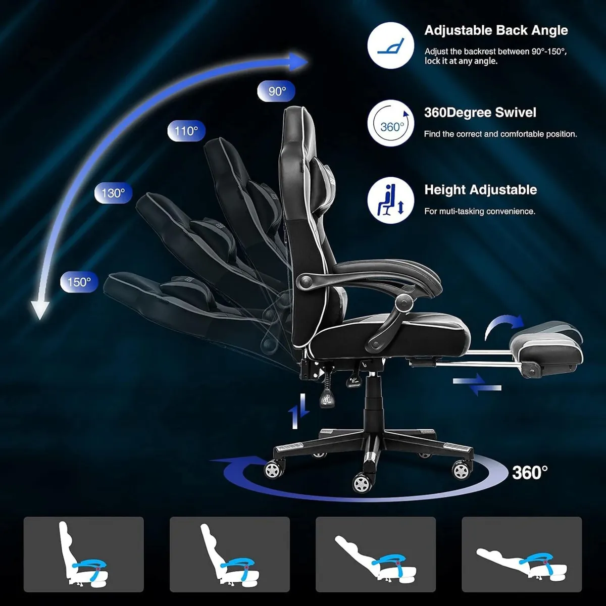 Computer Gaming Chair with Footrest - Image 3