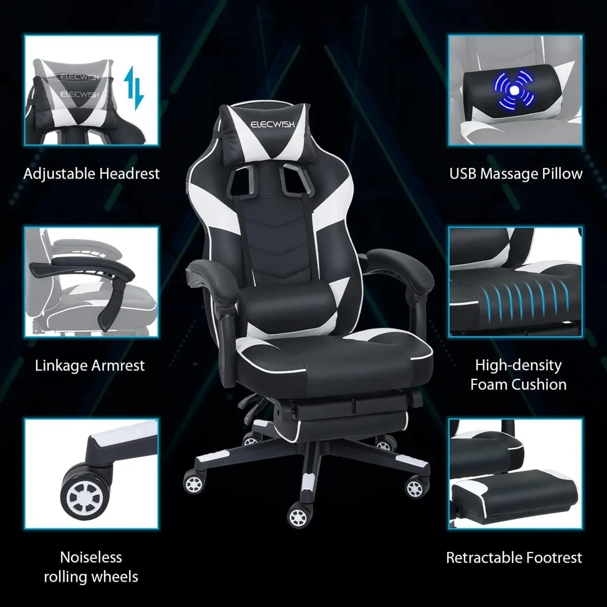Computer Gaming Chair with Footrest - Image 4