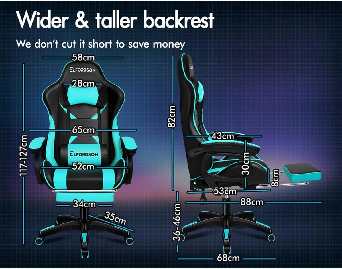 Gaming Chair with 2-Point Massage Lumbar Cushion - Image 2