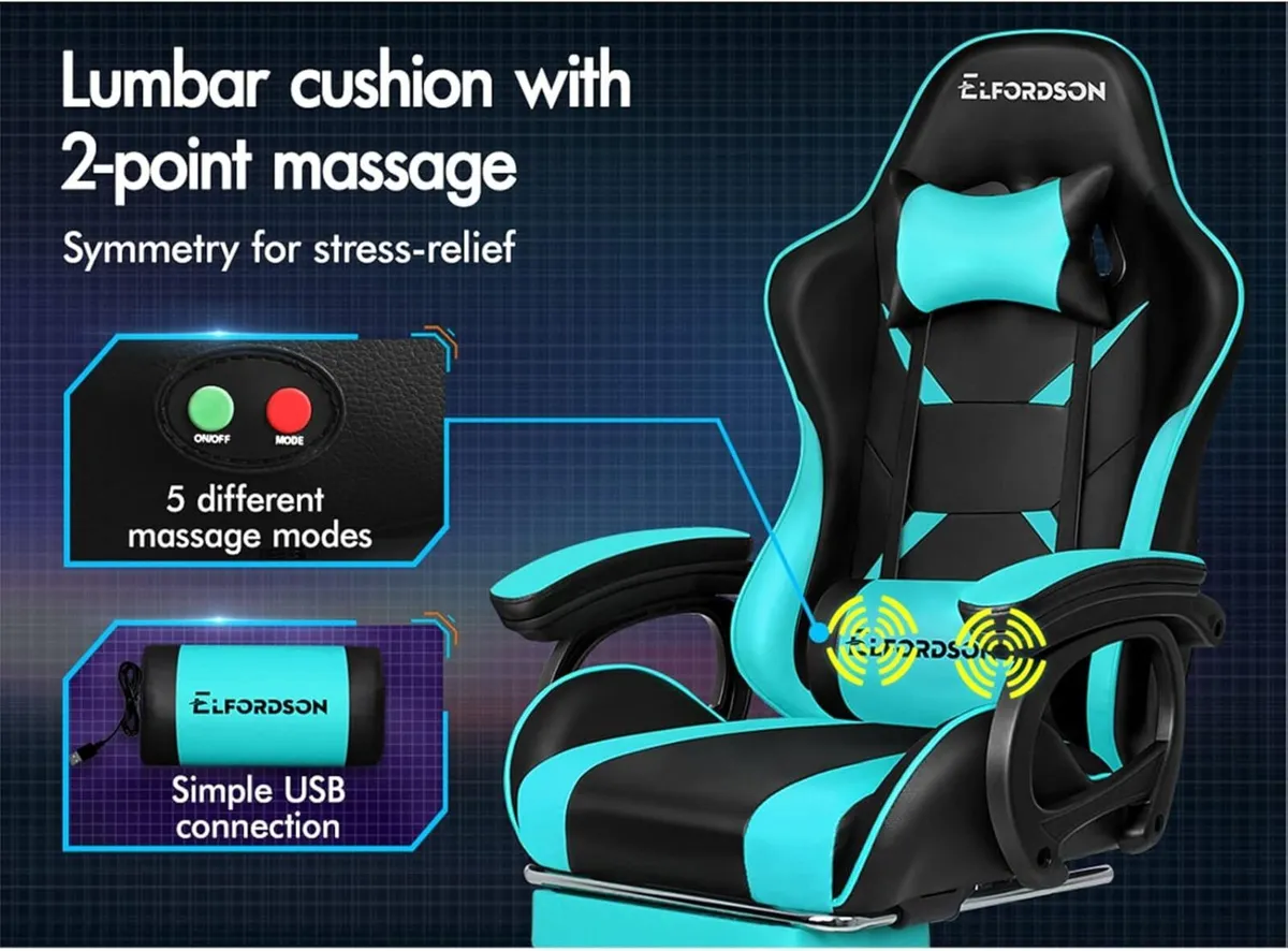 Gaming Chair with 2-Point Massage Lumbar Cushion - Image 4