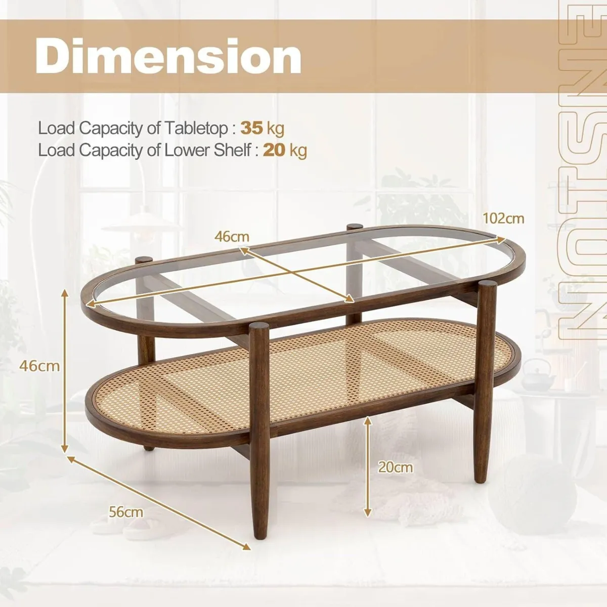 Coffee Table 2-Tier Tempered Glass Tea with Acacia - Image 3