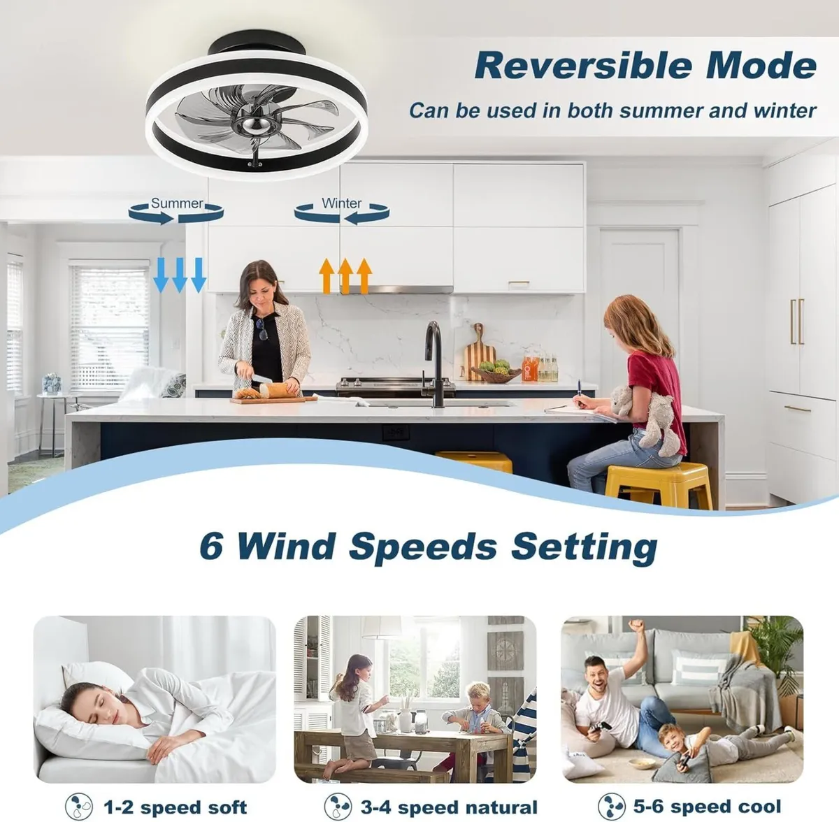 LED Ceiling Fans with Lights Remote Reversible - Image 3