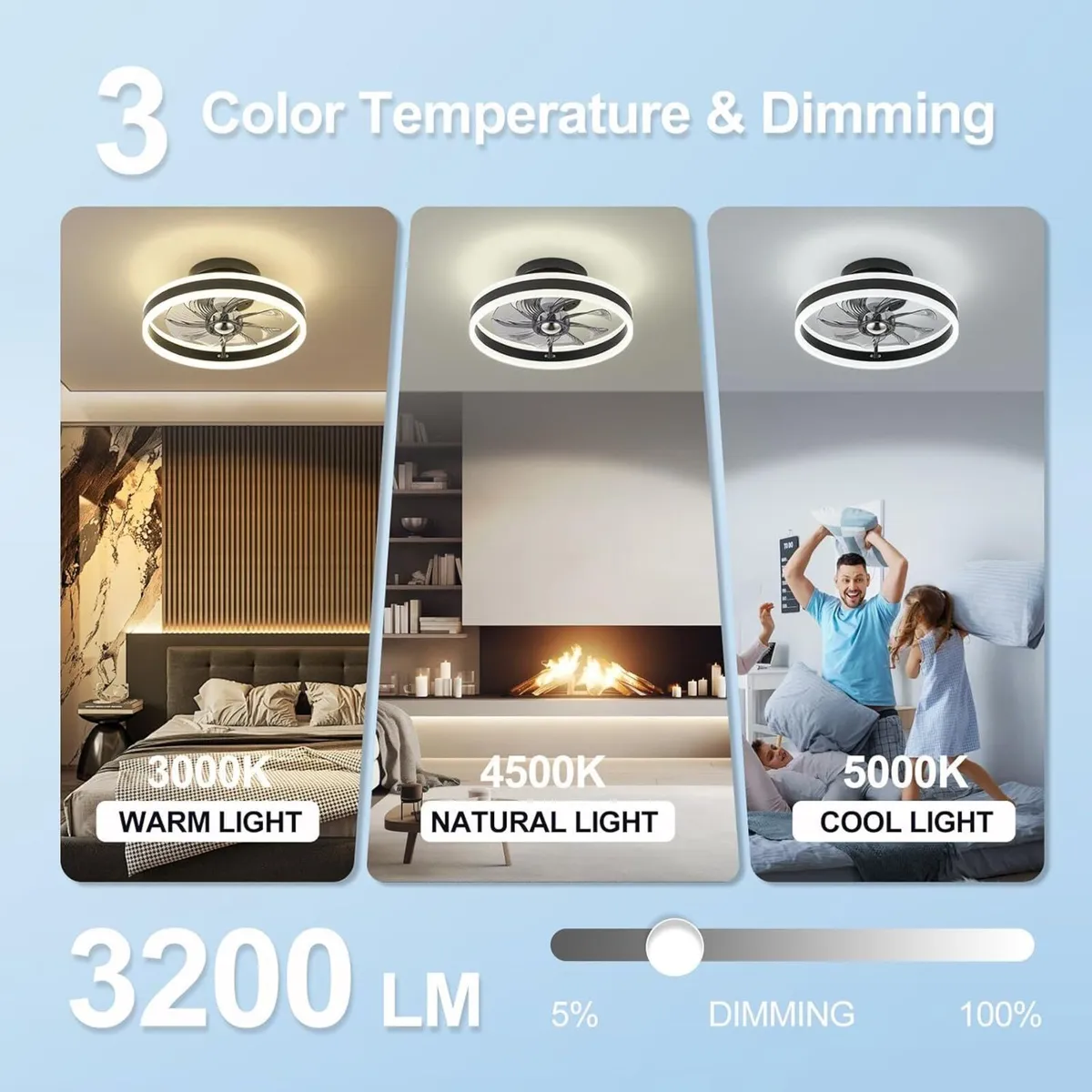 LED Ceiling Fans with Lights Remote Reversible - Image 4