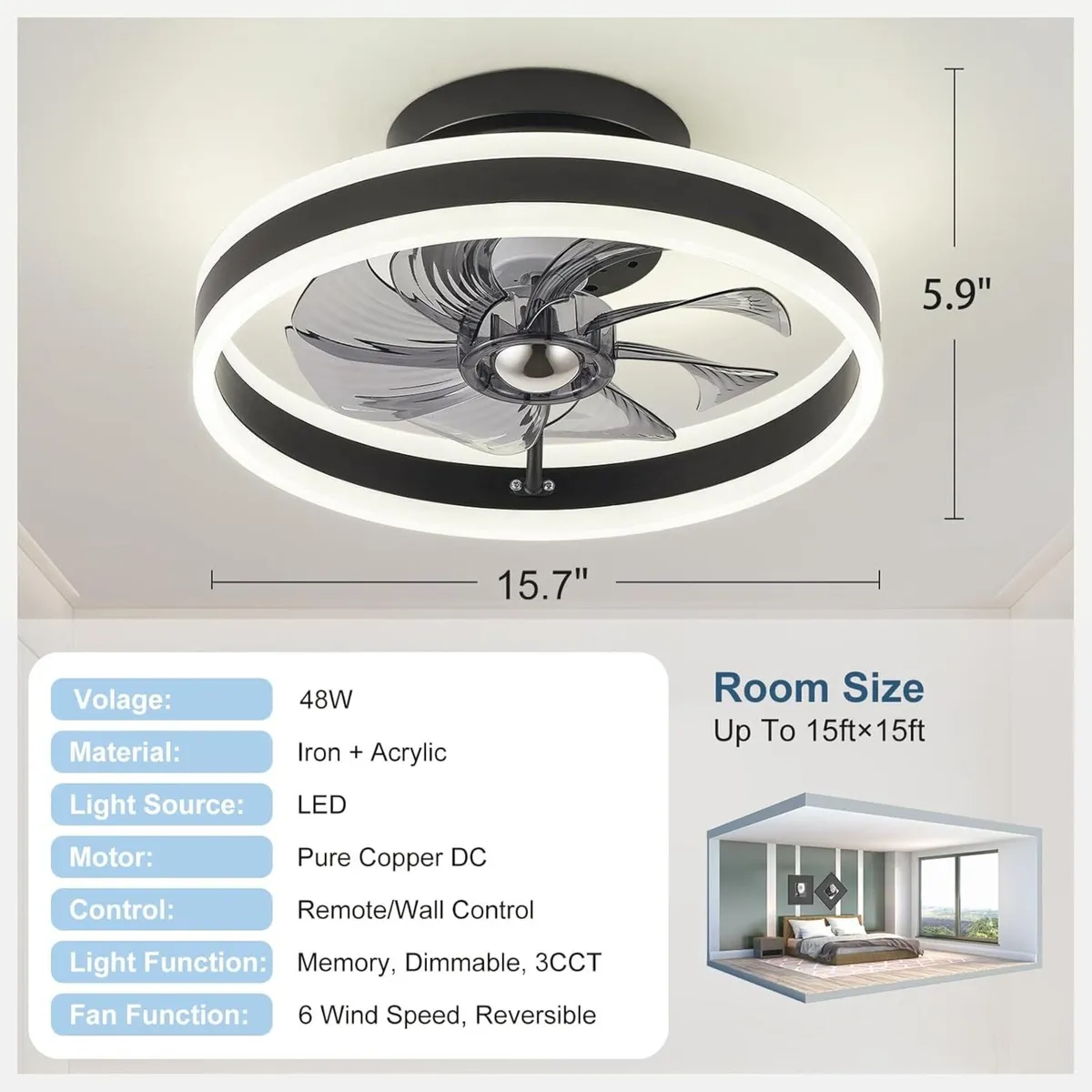 LED Ceiling Fans with Lights Remote Reversible - Image 2