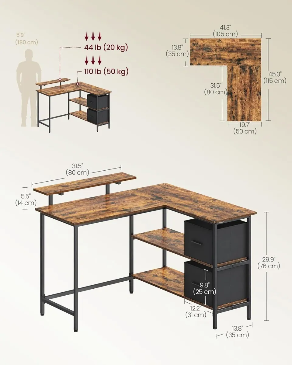 L-Shaped Desk with 2 Spacious Drawers Gaming - Image 3
