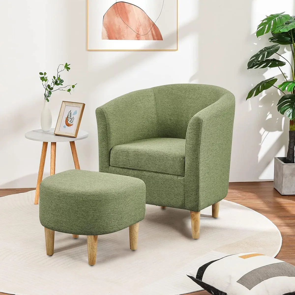 Modern Tub Chair and Footstool Set Comfy Accent - Image 3