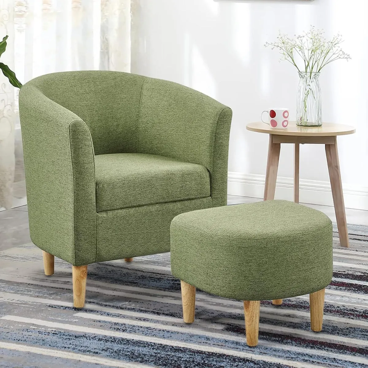 Modern Tub Chair and Footstool Set Comfy Accent - Image 1