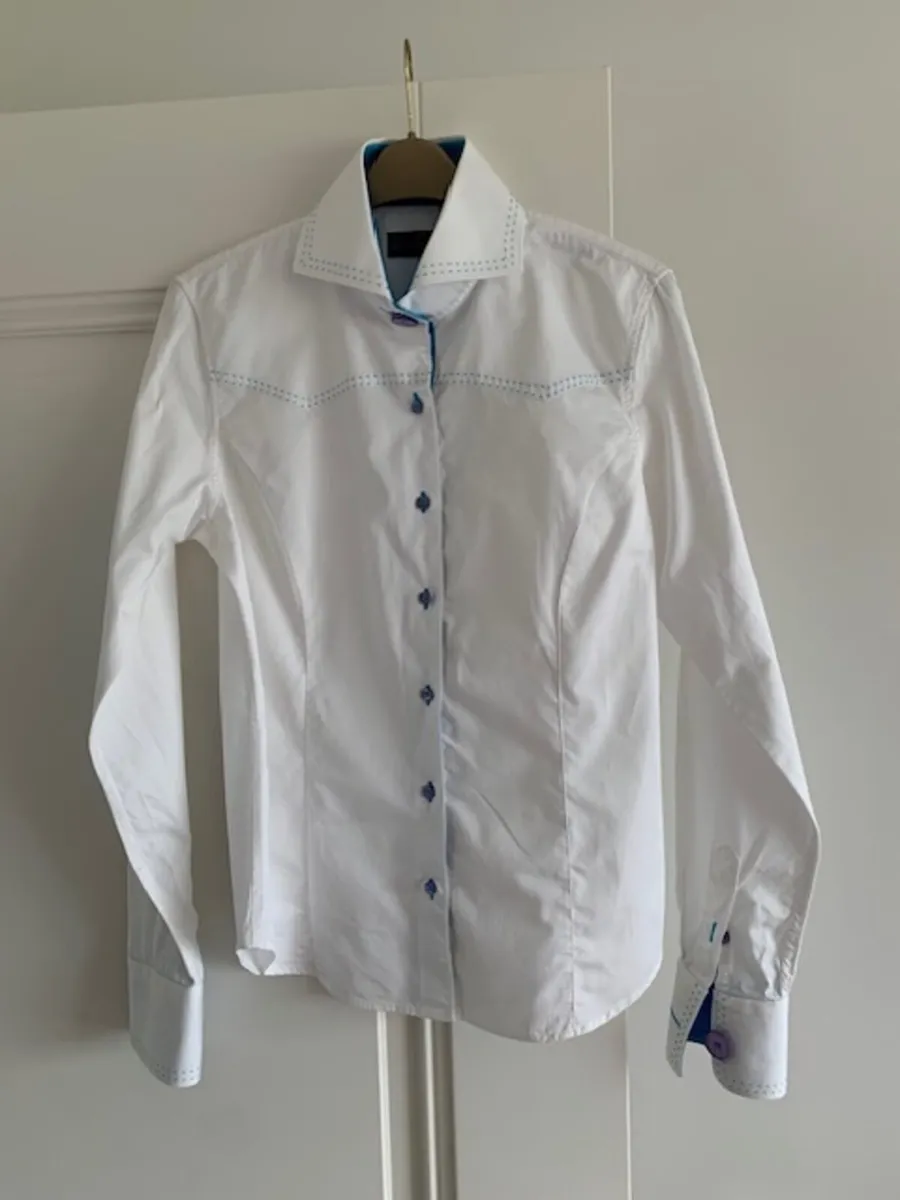 Stever Shine - White / Turquoise Cotton Shirt - Image 1