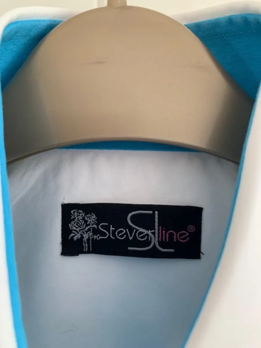 Stever Shine - White / Turquoise Cotton Shirt - Image 3
