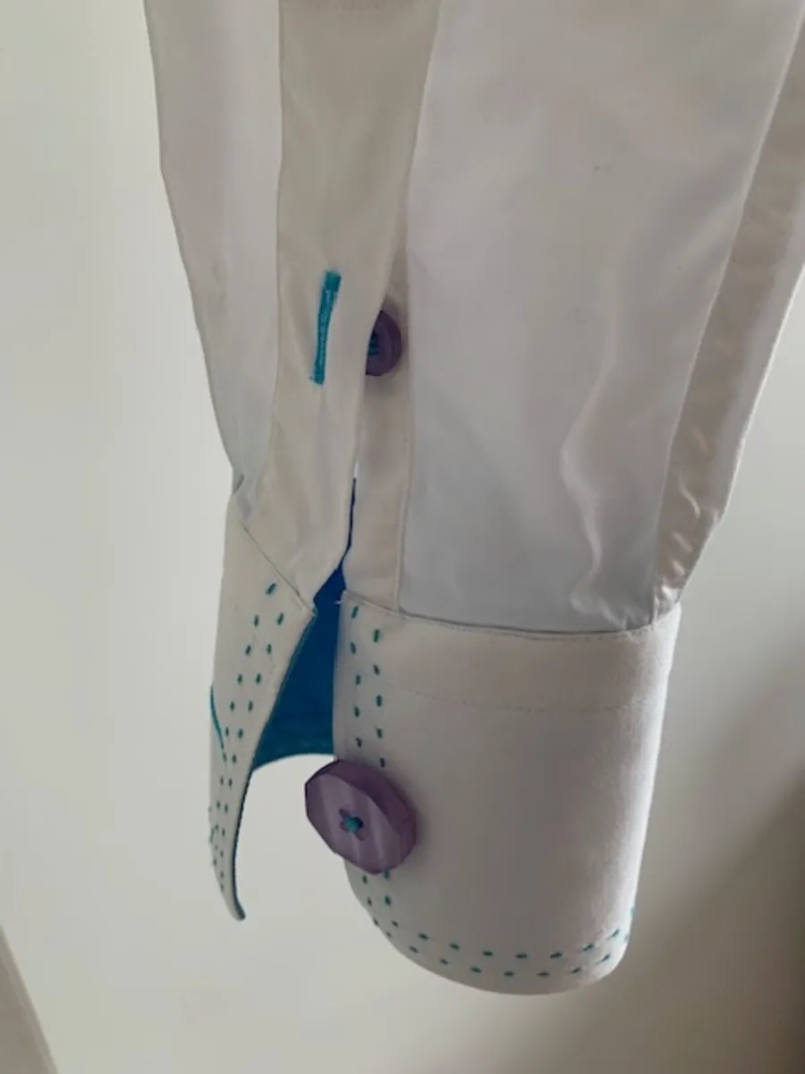 Stever Shine - White / Turquoise Cotton Shirt - Image 4