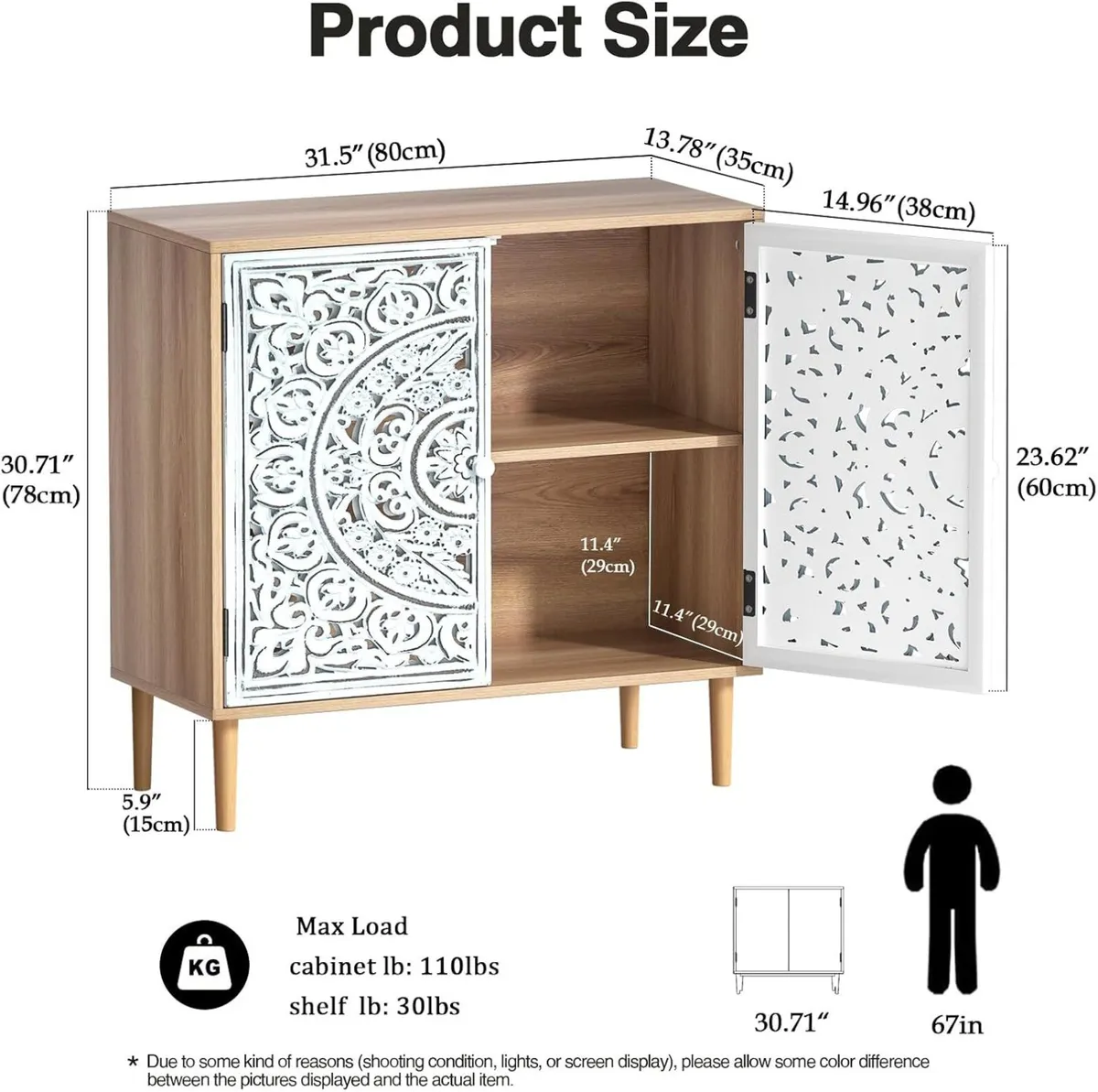 Storage Cabinet with 2 Doors Accent Wooden - Image 3