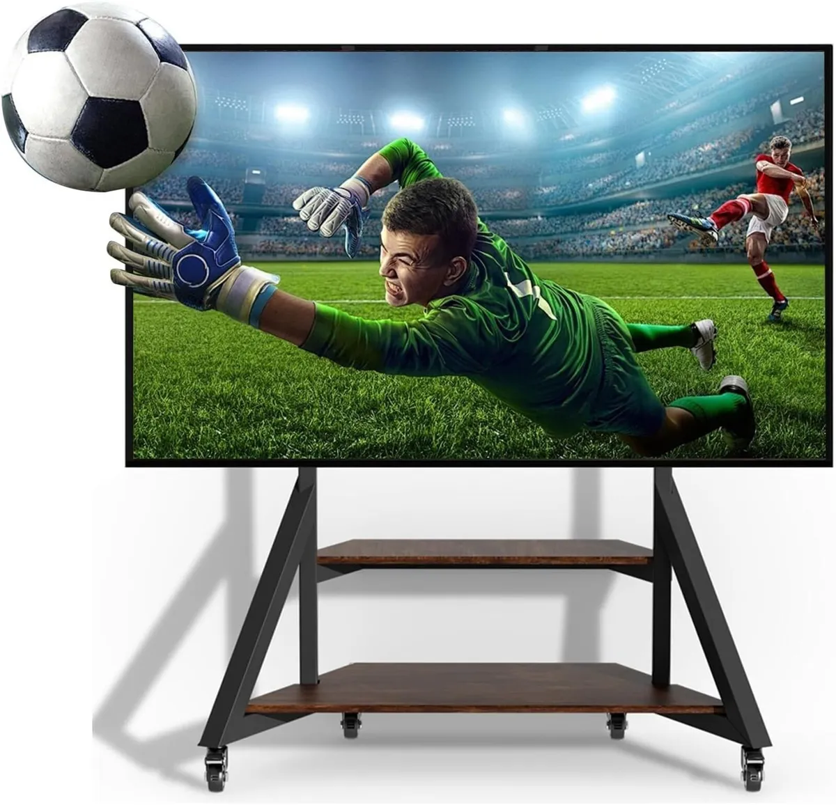 Mobile Floor TV Stand with Wheels and Wooden - Image 1