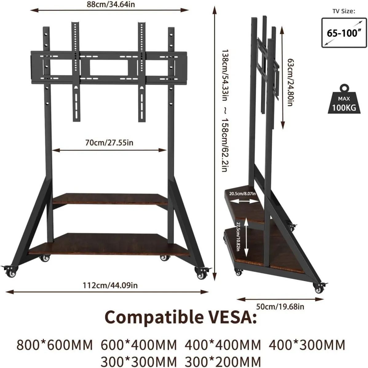Mobile Floor TV Stand with Wheels and Wooden - Image 4