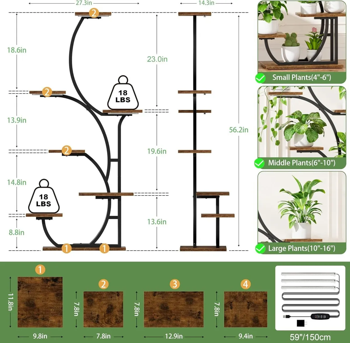 Plant Stand with Grow Lights 7 Tiered 57 - Image 2