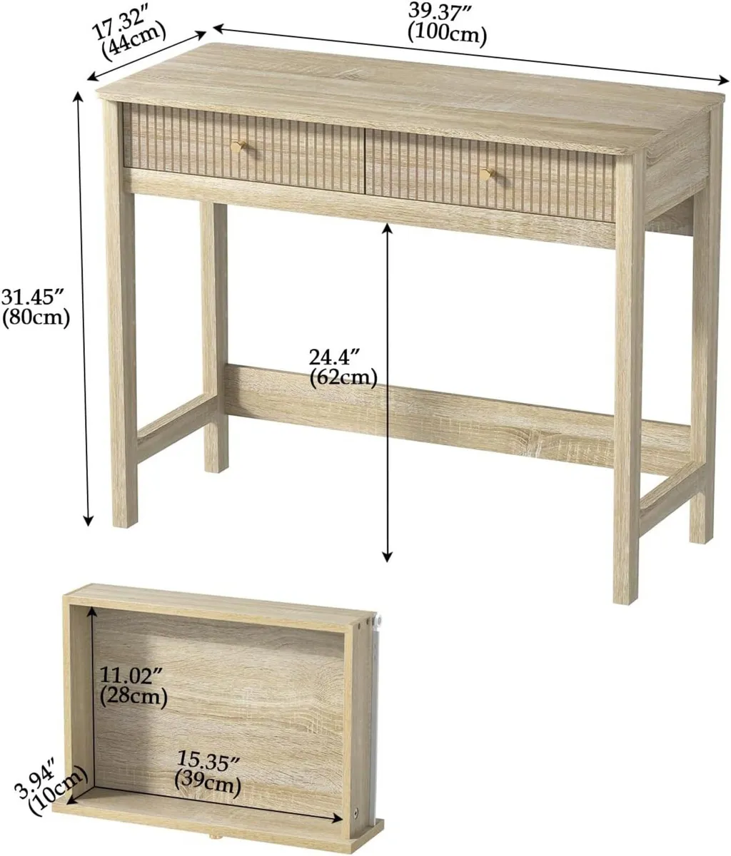 Fluted Writing Desk with Drawers 40 Inch Makeup - Image 2