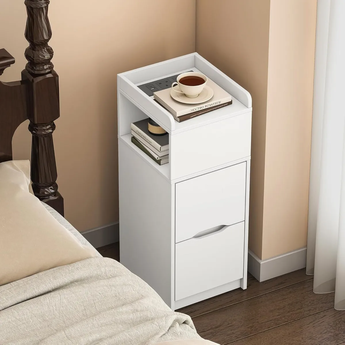 Narrow 30CM Bedside Table with Charging Station - Image 2