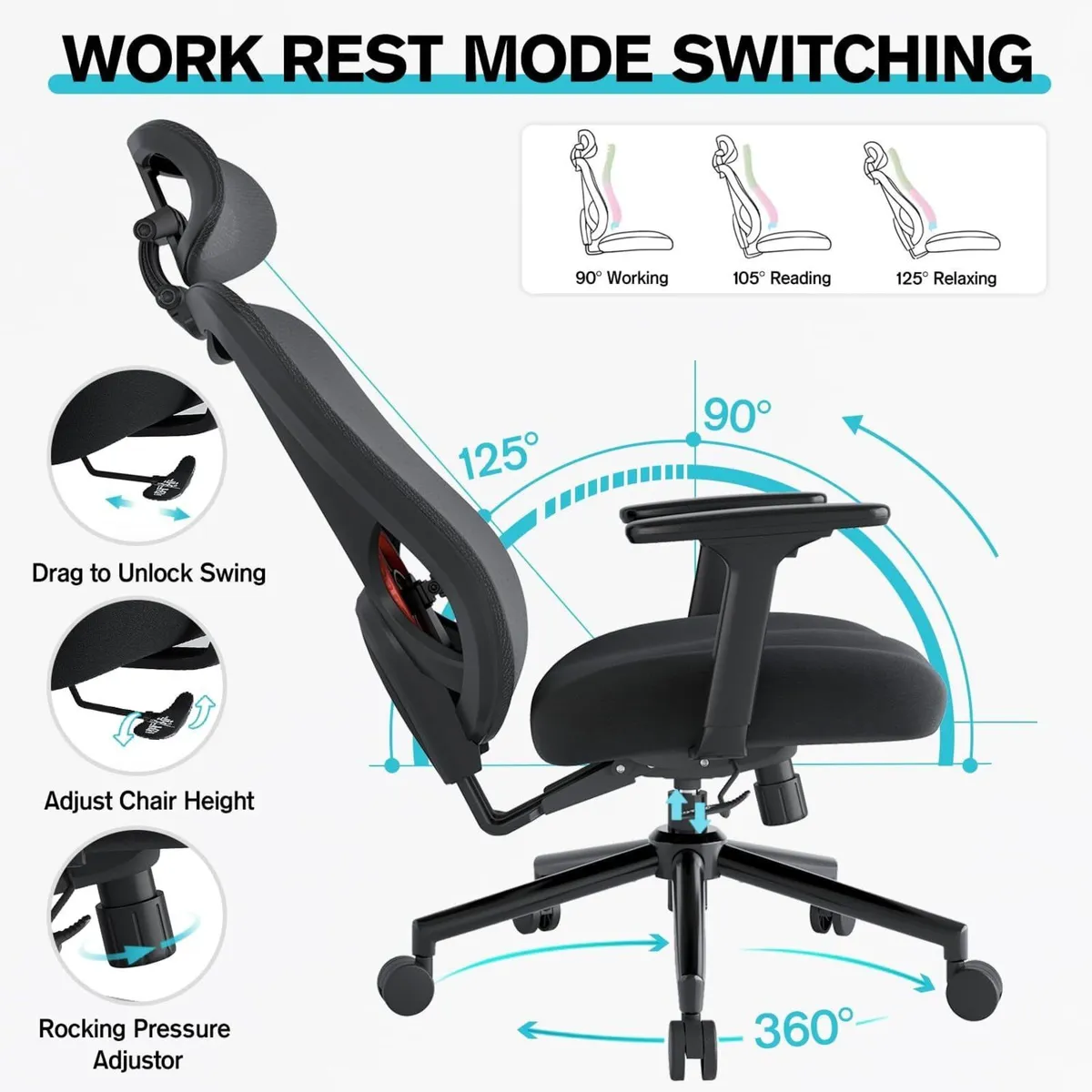 Ergonomic Office Chair Lift Up Mesh Backrest Desk - Image 4