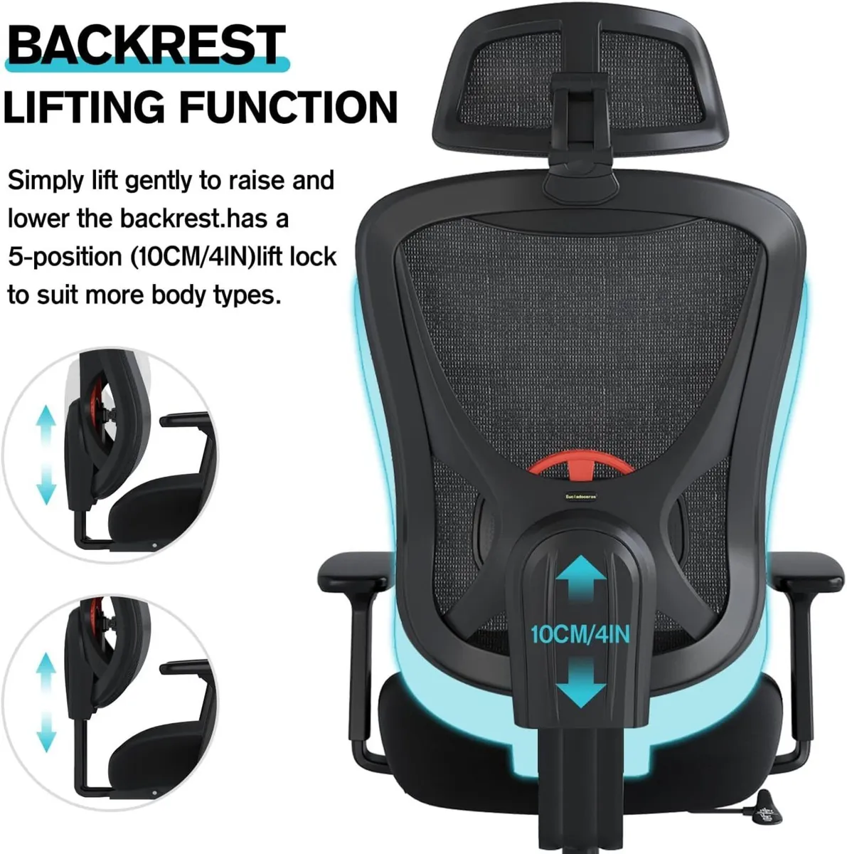 Ergonomic Office Chair Lift Up Mesh Backrest Desk - Image 3