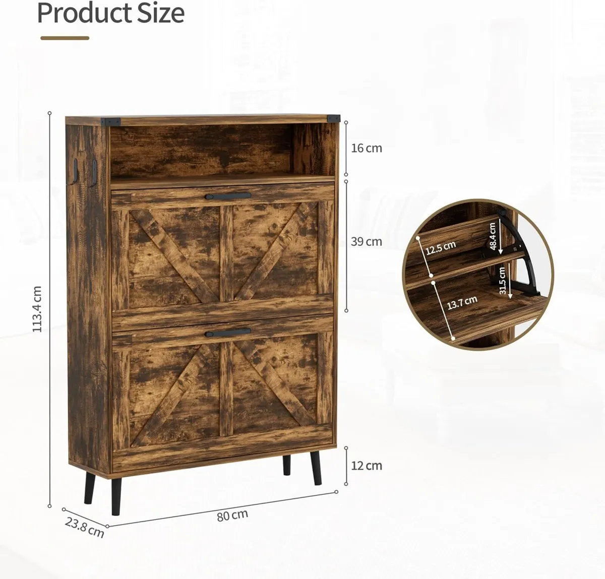 Shoe Storage Cabinet with 2 Flip Drawers - Image 2