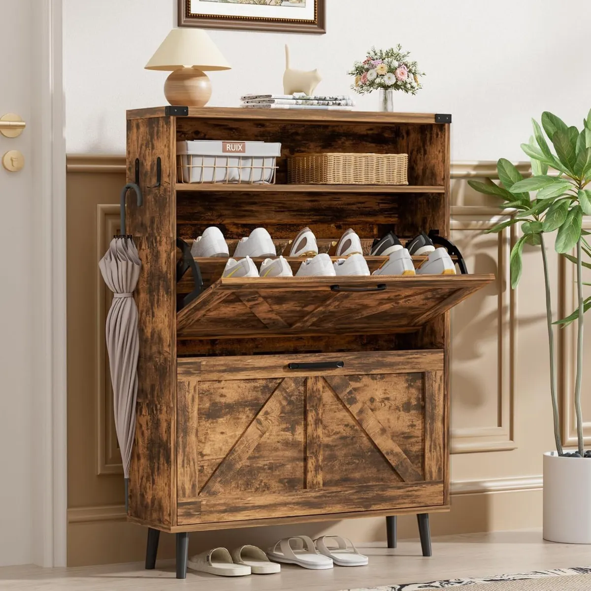 Shoe Storage Cabinet with 2 Flip Drawers - Image 1