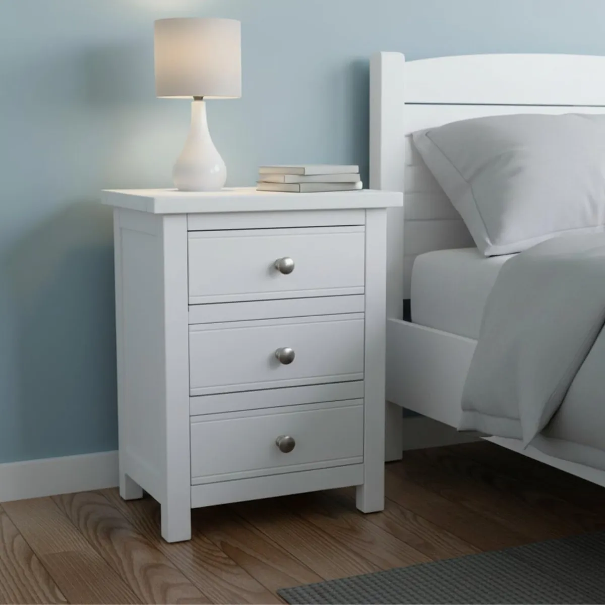 Bedside Table 3 Drawers Solid Wooden Side End - Image 1