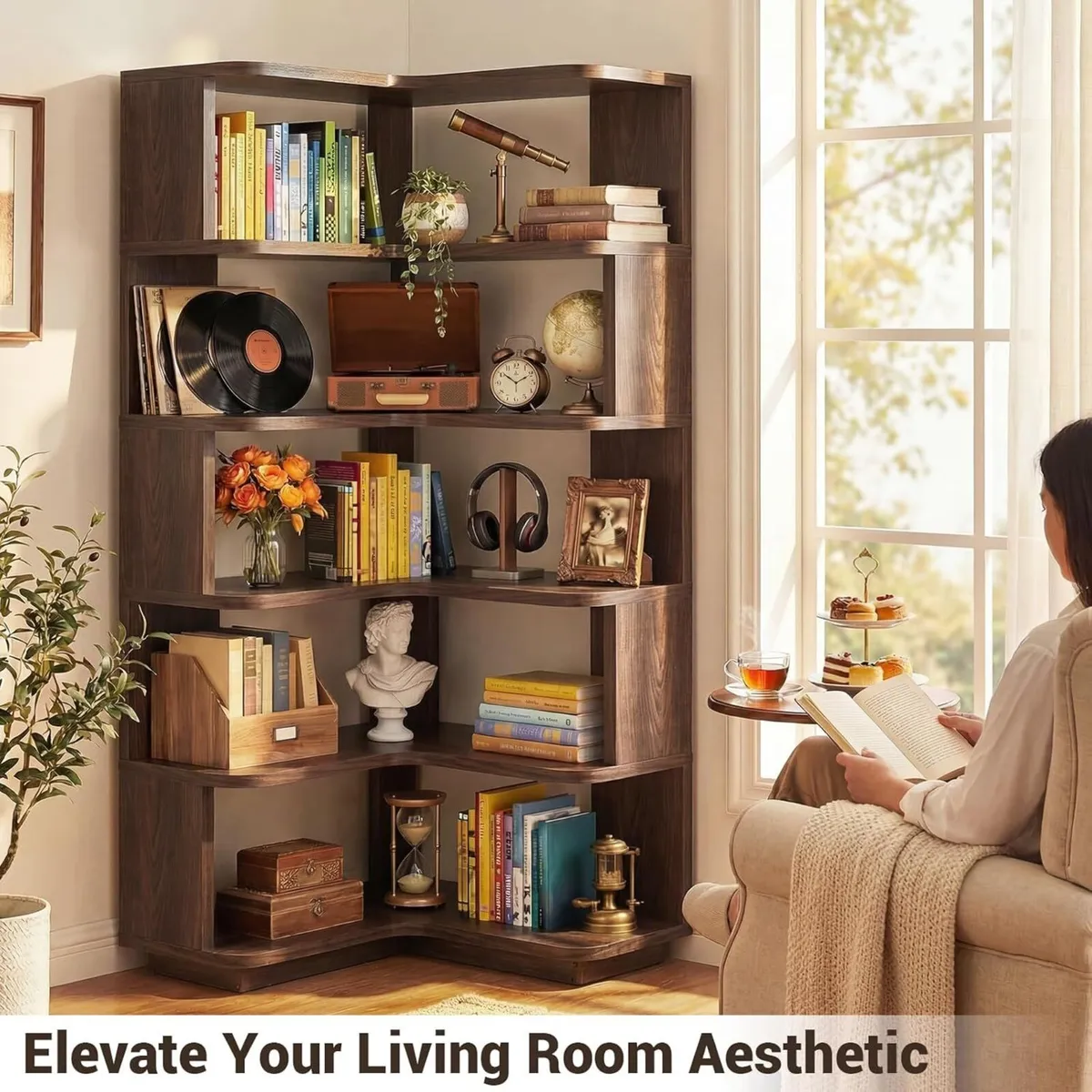 5-Tier Corner Bookshelf L-Shaped Bookcase - Image 2