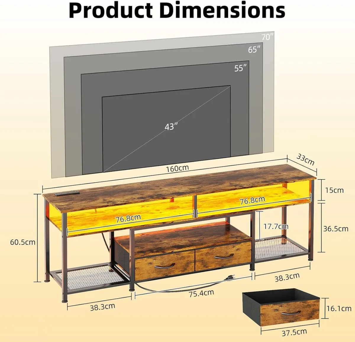 160CM TV Stand Cabinet Unit with Charging Station - Image 3
