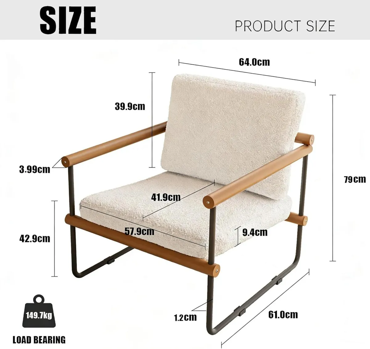 Boucle Fabric Accent Chair Modern Upholstered - Image 2
