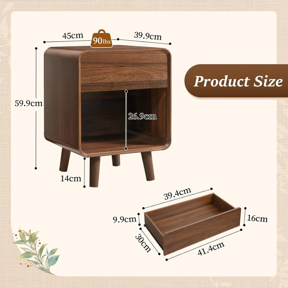 Bedside Table Bed Side for Bedroom with Rounded - Image 2