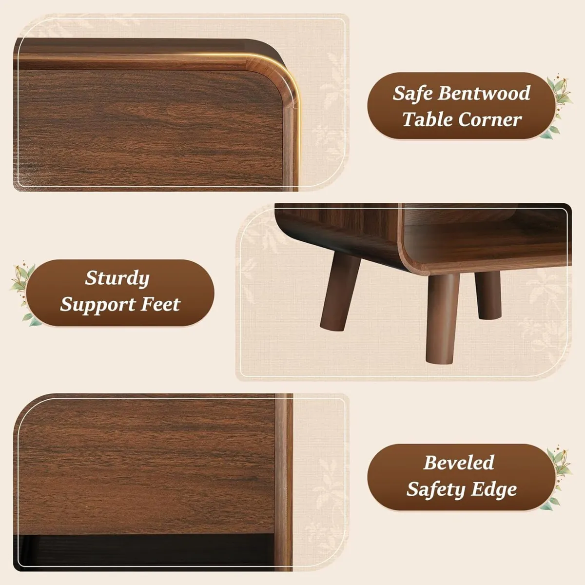 Bedside Table Bed Side for Bedroom with Rounded - Image 3