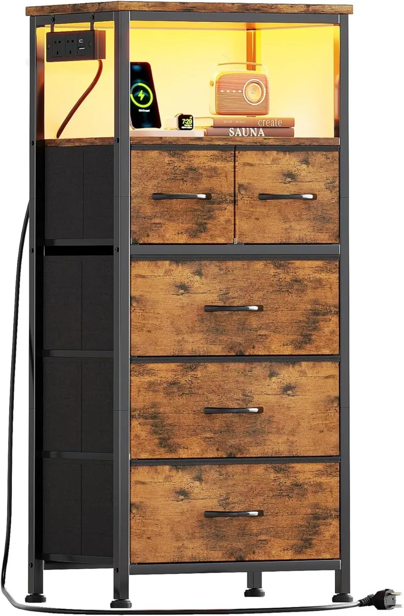 Bedside Table with LED Light and Charging Station - Image 1