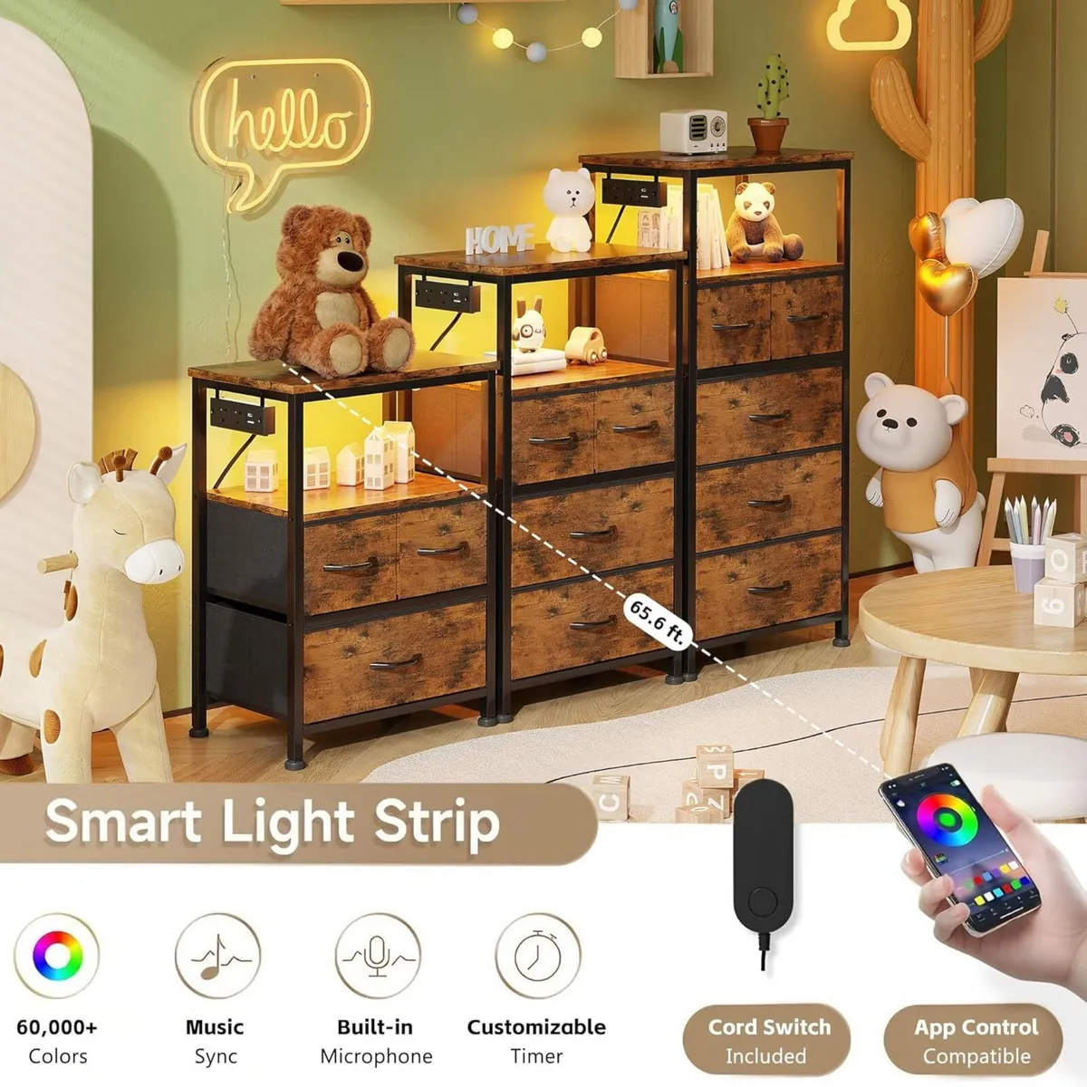 Bedside Table with LED Light and Charging Station - Image 4