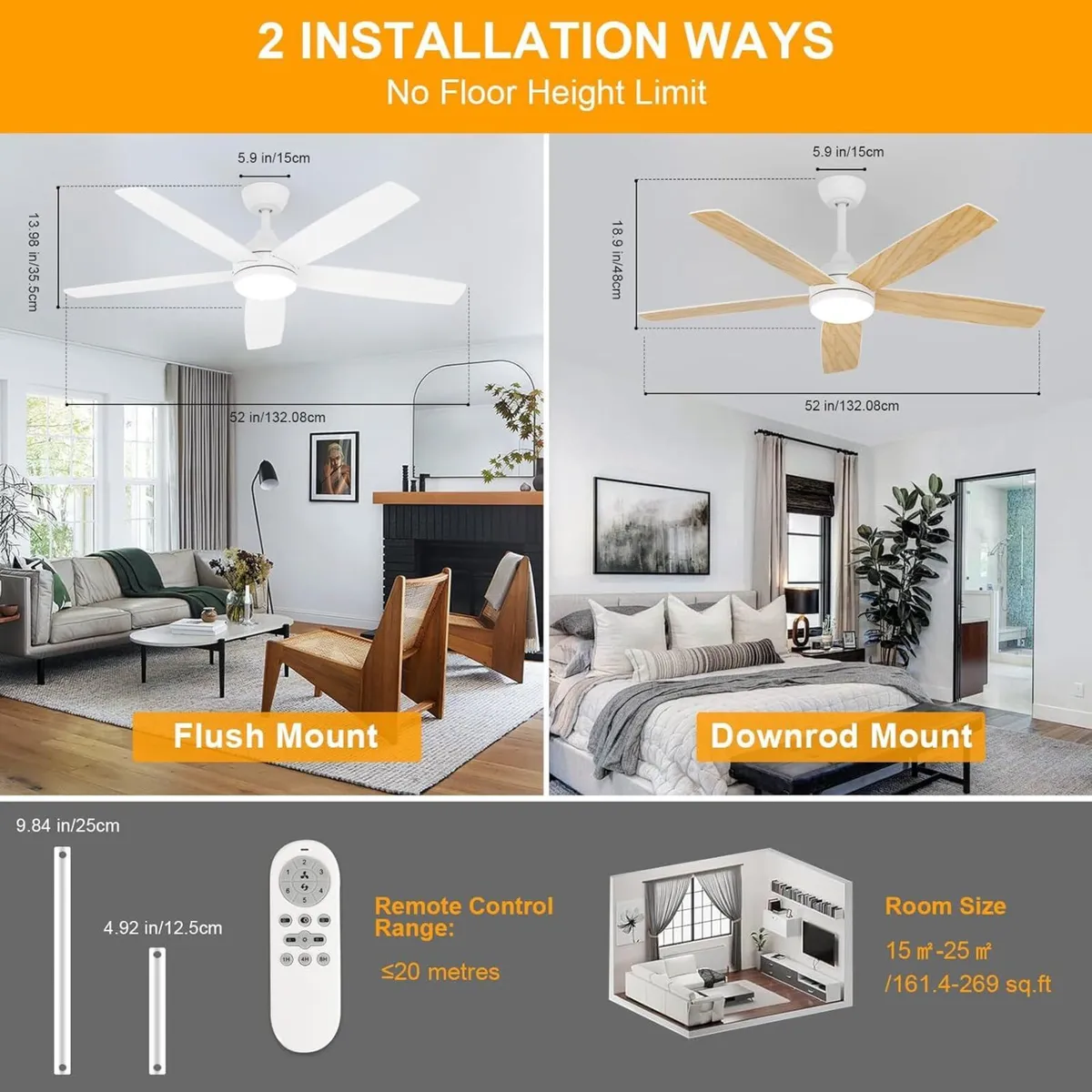 Ceiling Fans with Lights and Remote 6 Speeds - Image 2