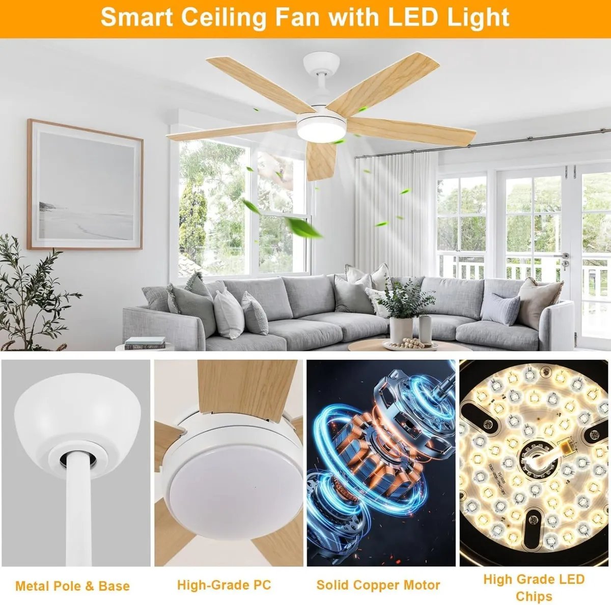Ceiling Fans with Lights and Remote 6 Speeds - Image 3