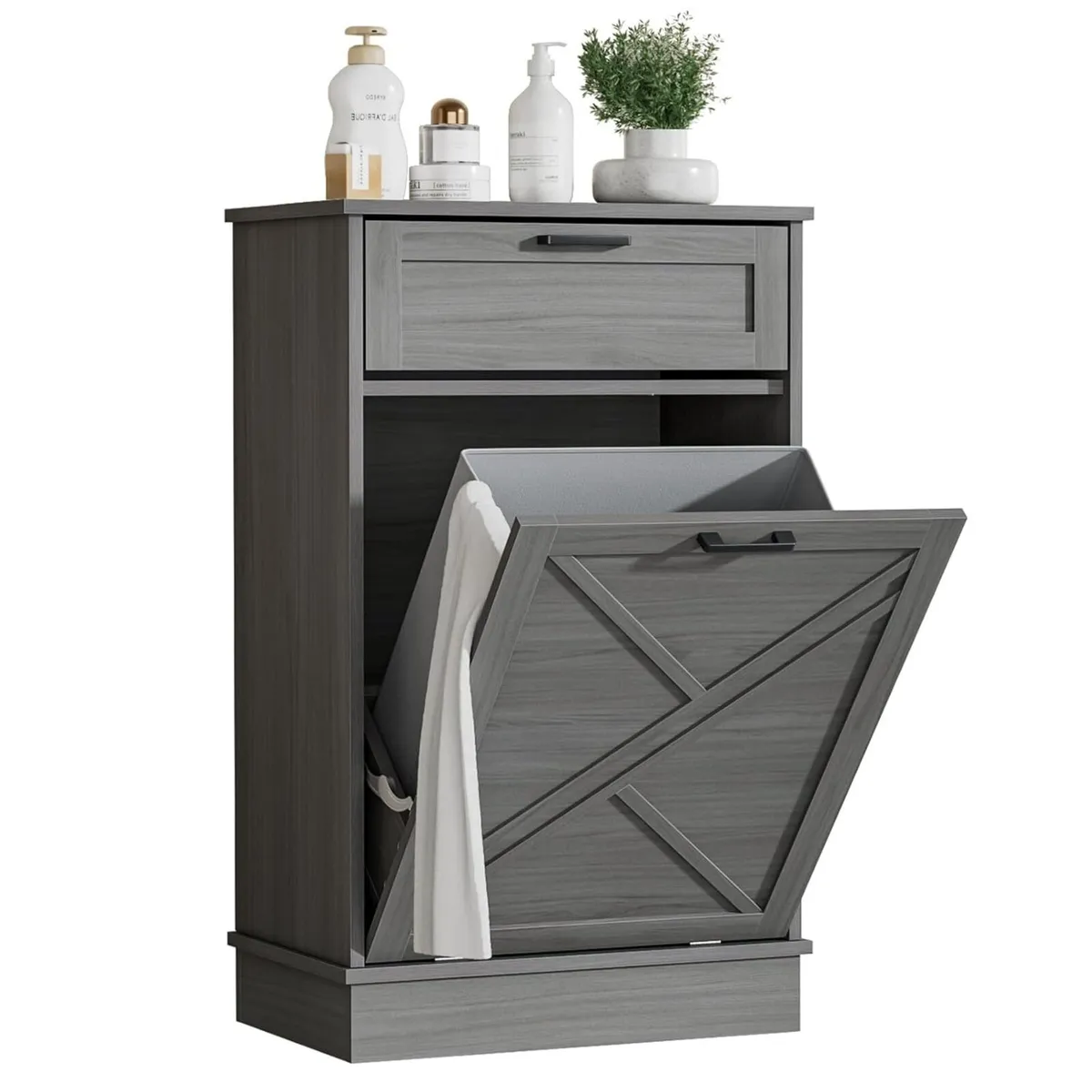 10 Gallons Tilt Out Trash Can Cabinet Wooden - Image 1