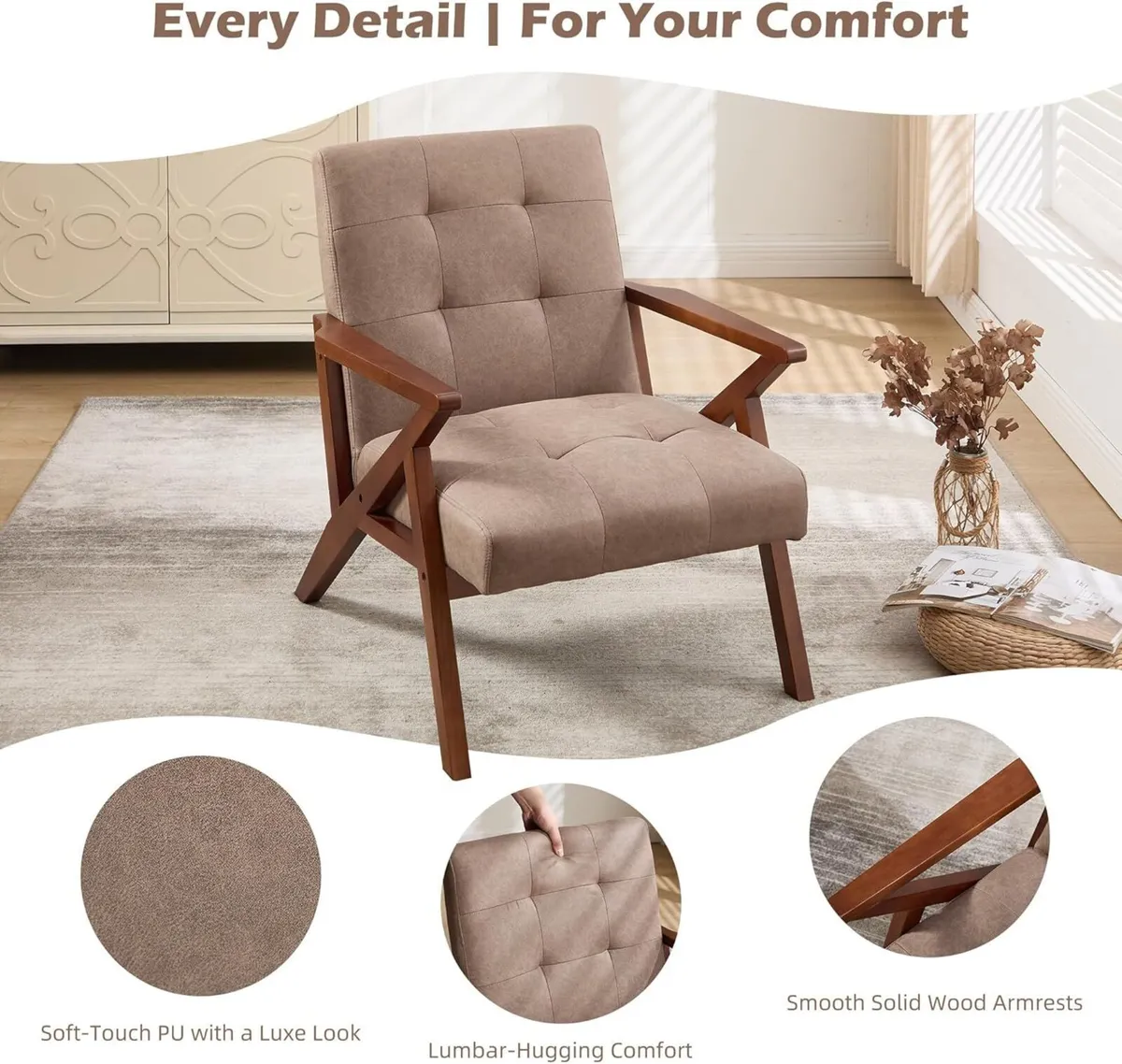 Mid Century Accent Chair Triangular Stable Frame - Image 3
