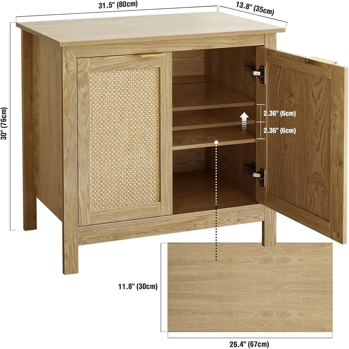 Rattan Buffet Storage Cabinet Wood Sideboard - Image 3